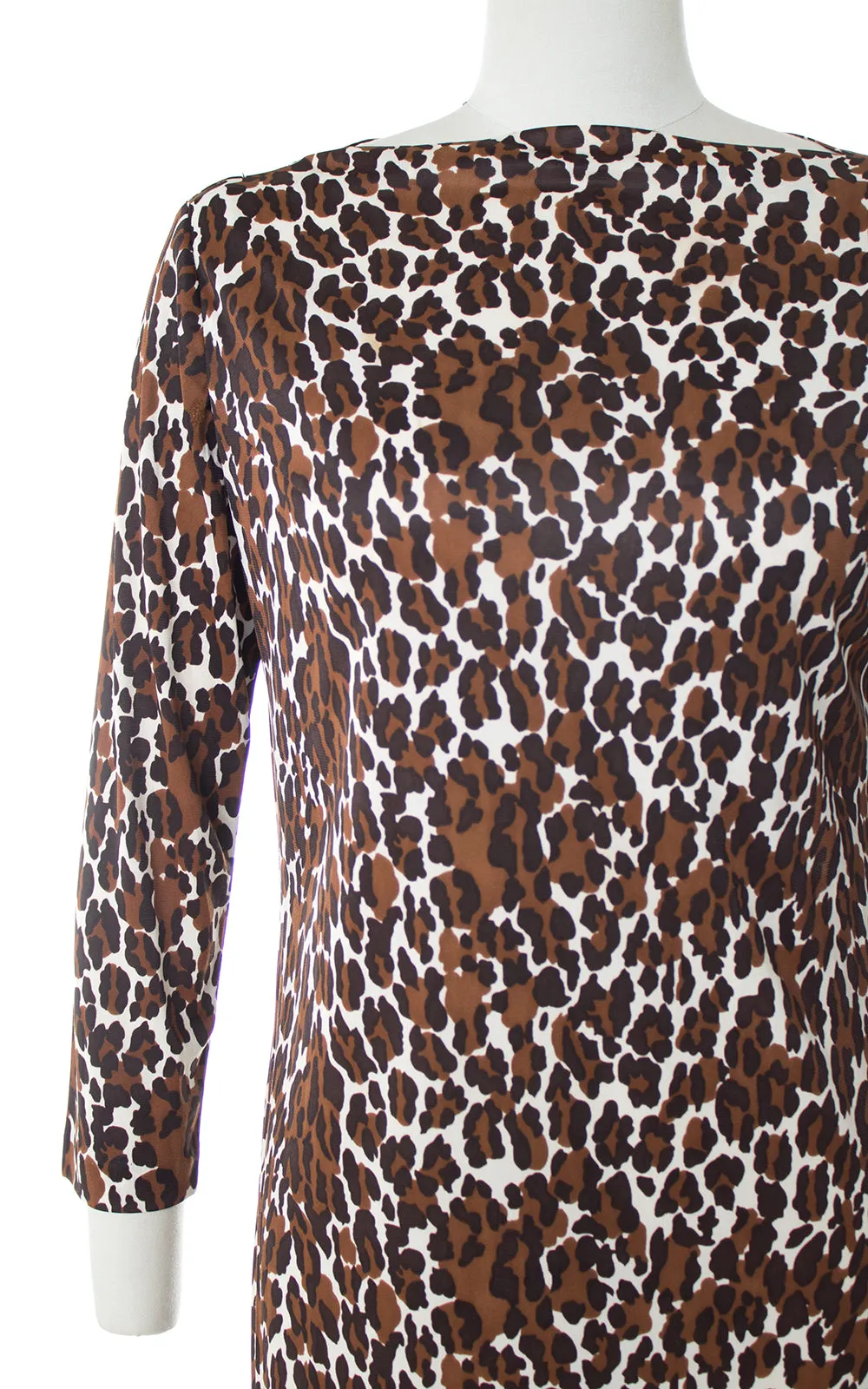 1960s Leopard Print Jersey Shift Dress | medium