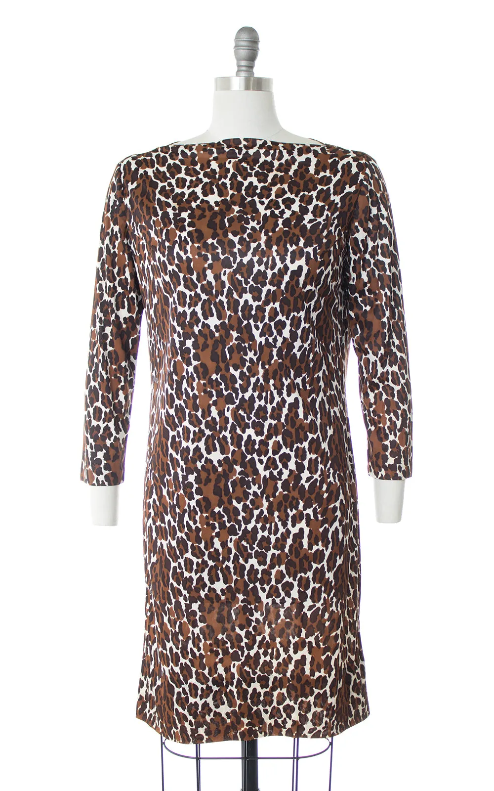 1960s Leopard Print Jersey Shift Dress | medium