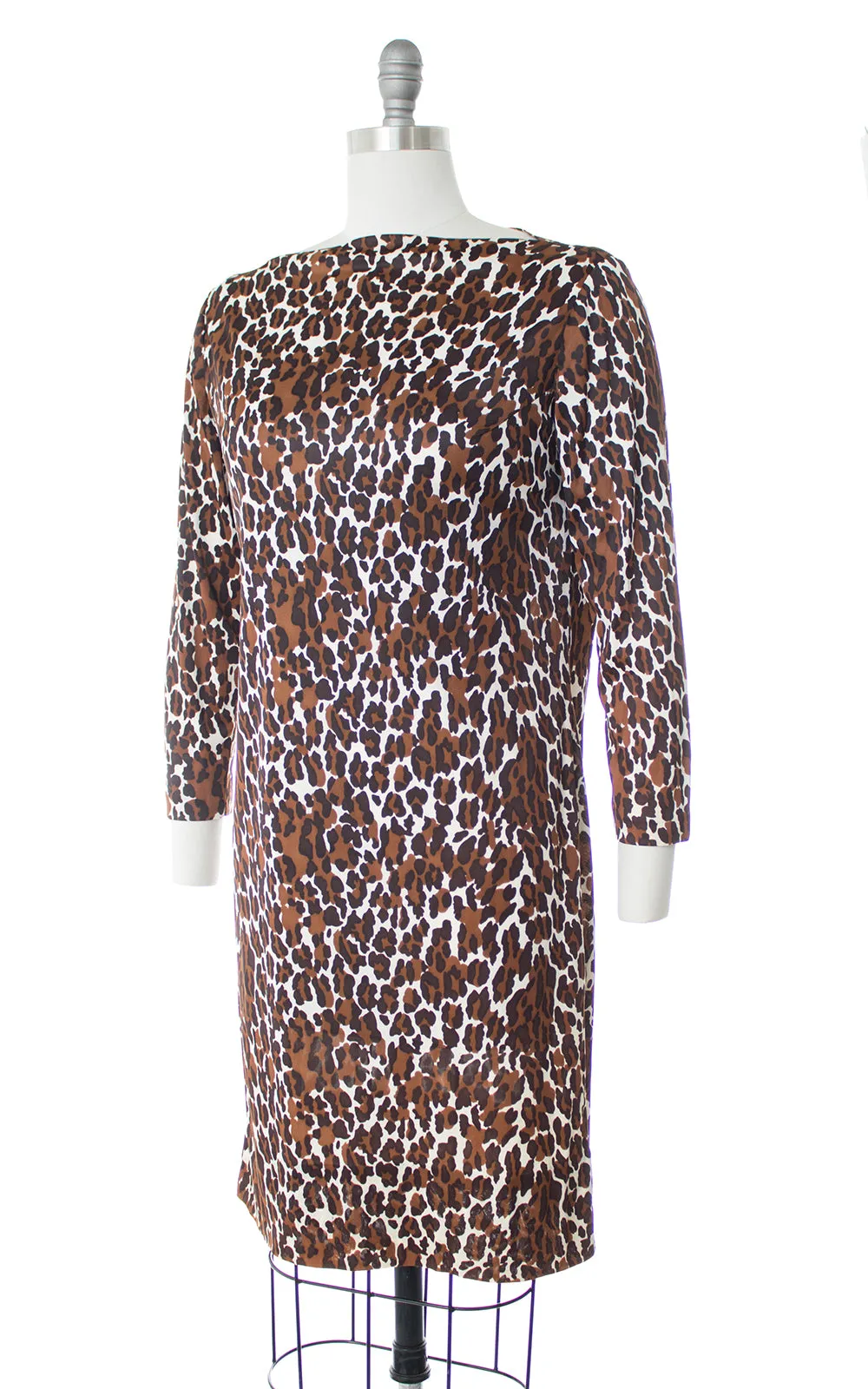 1960s Leopard Print Jersey Shift Dress | medium