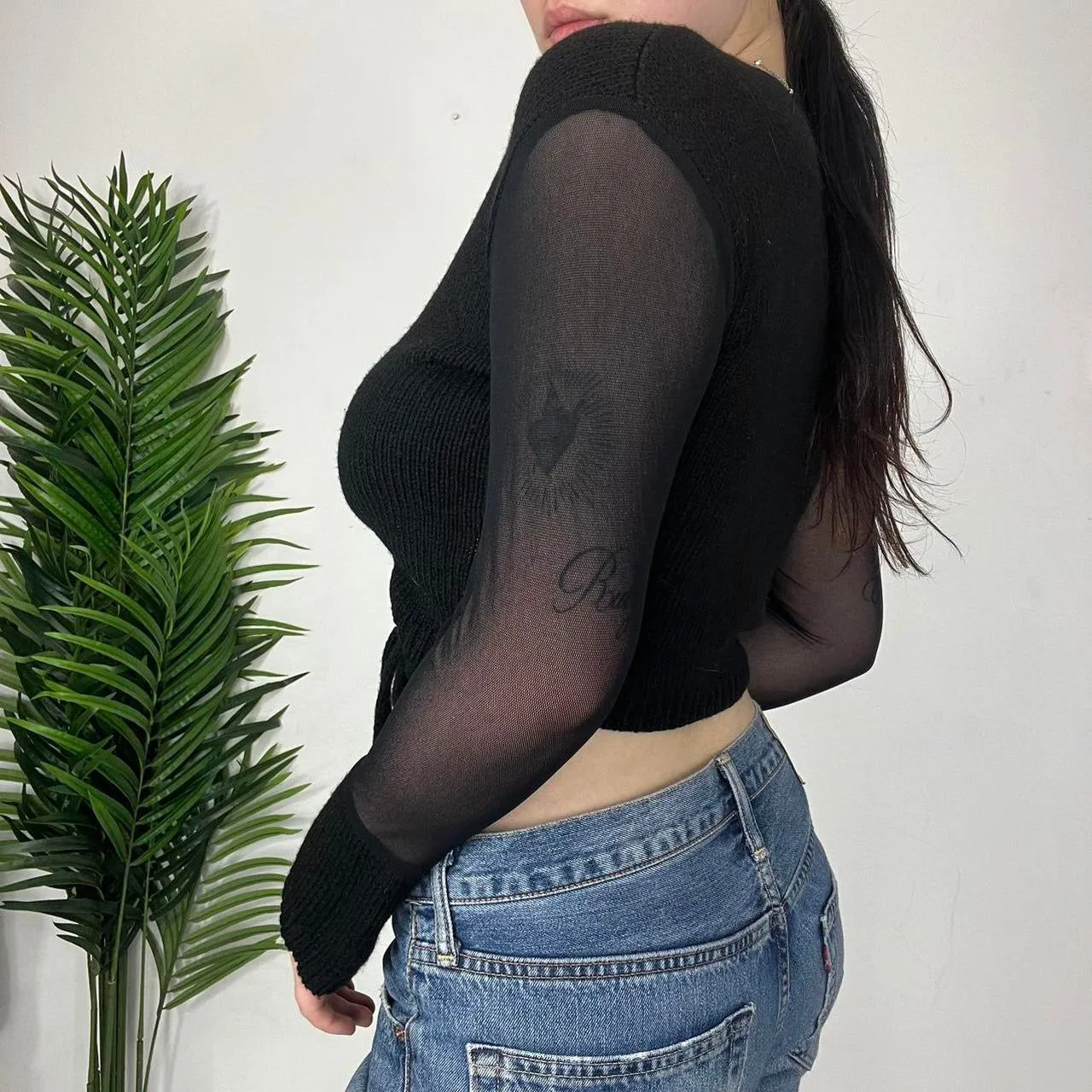 90s Mesh Long Sleeve Wrap Cardigan (S)