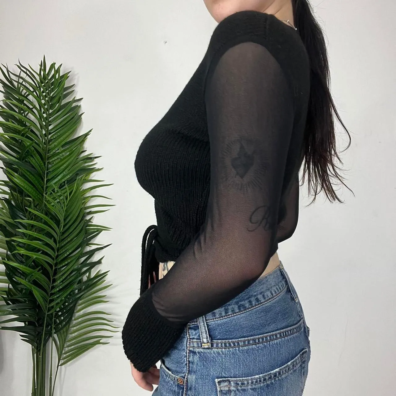 90s Mesh Long Sleeve Wrap Cardigan (S)