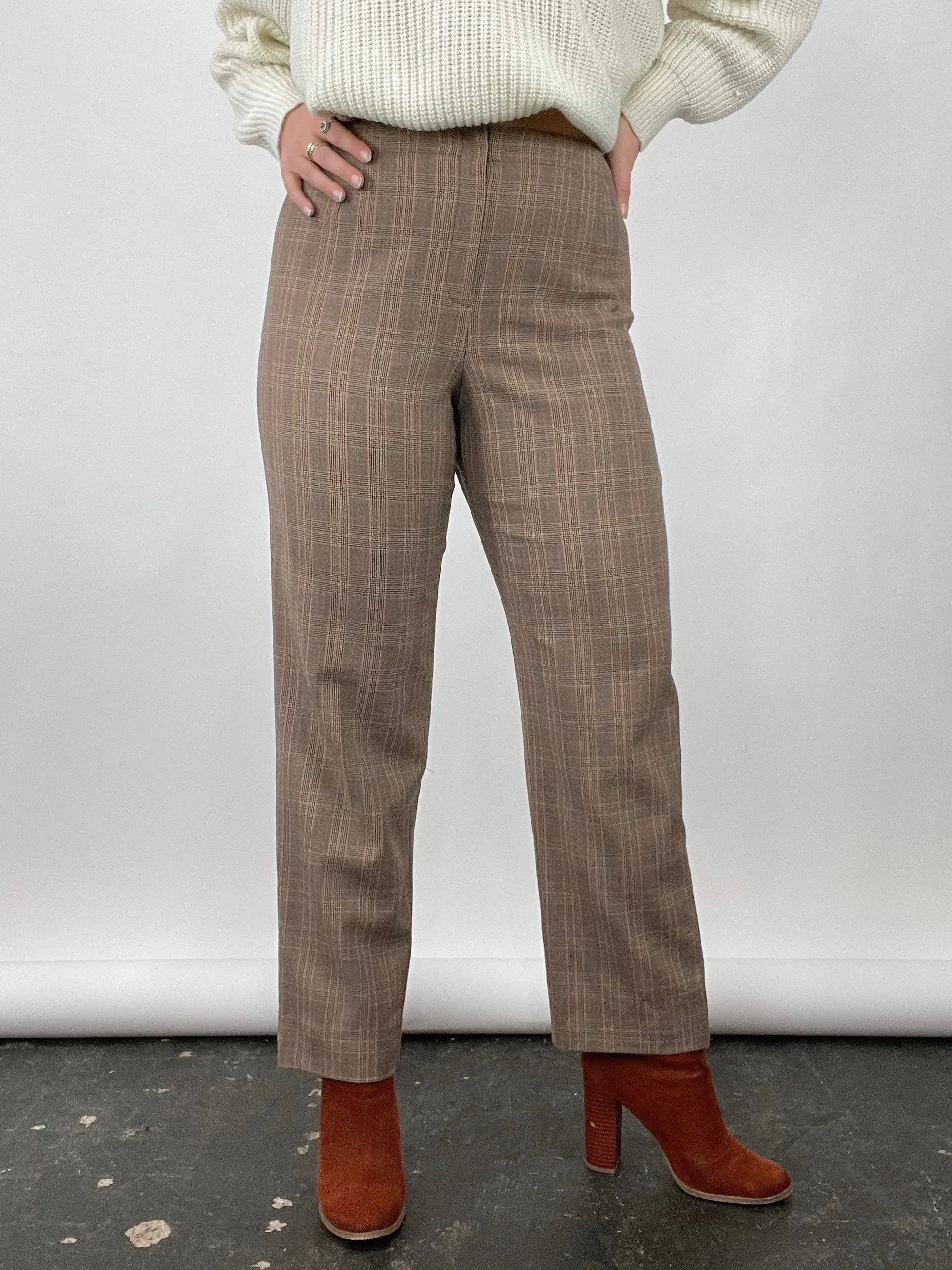 90s Vintage Carlisle Multi Plaid Brown Wool Pants (W30")