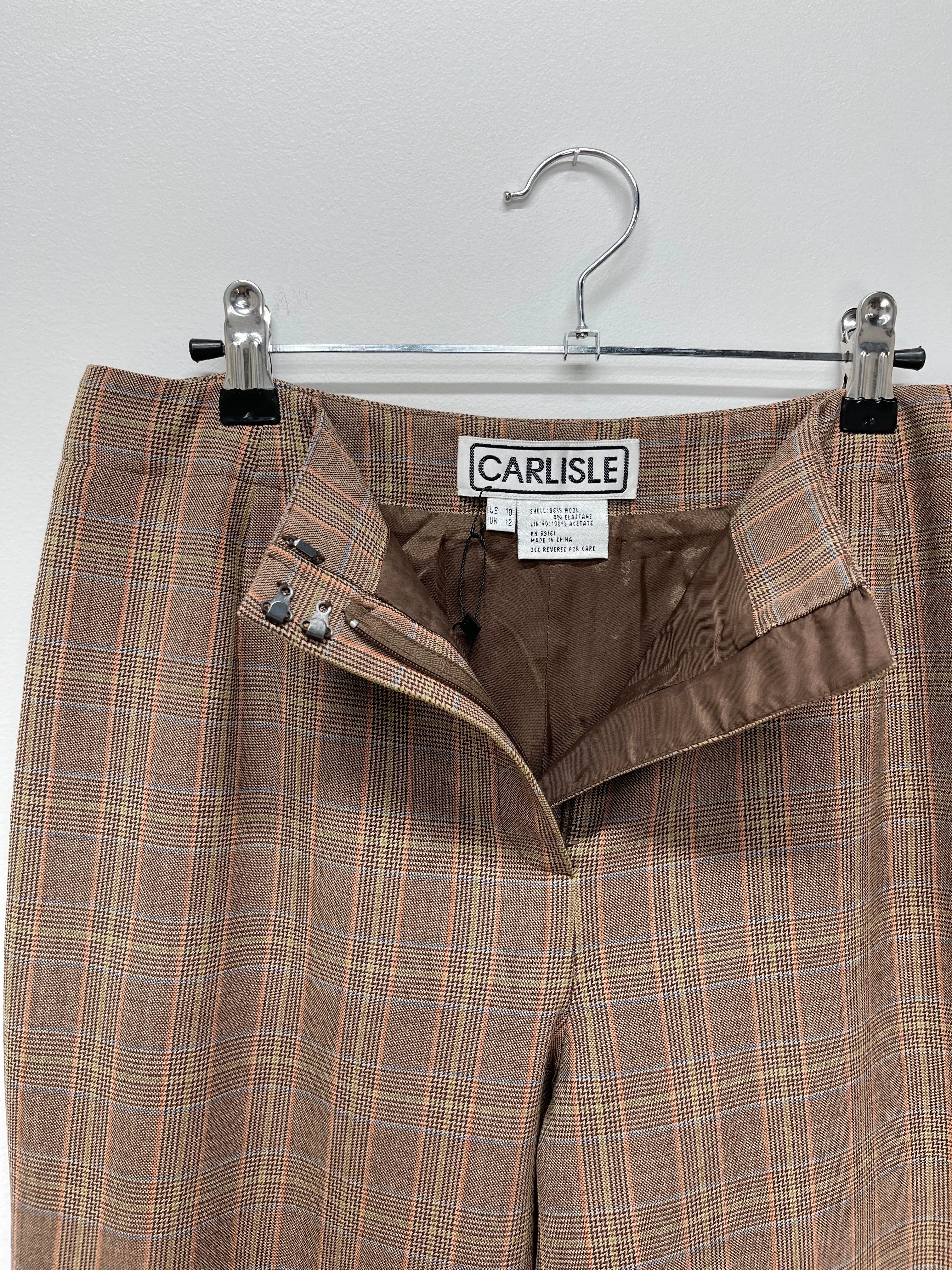 90s Vintage Carlisle Multi Plaid Brown Wool Pants (W30")