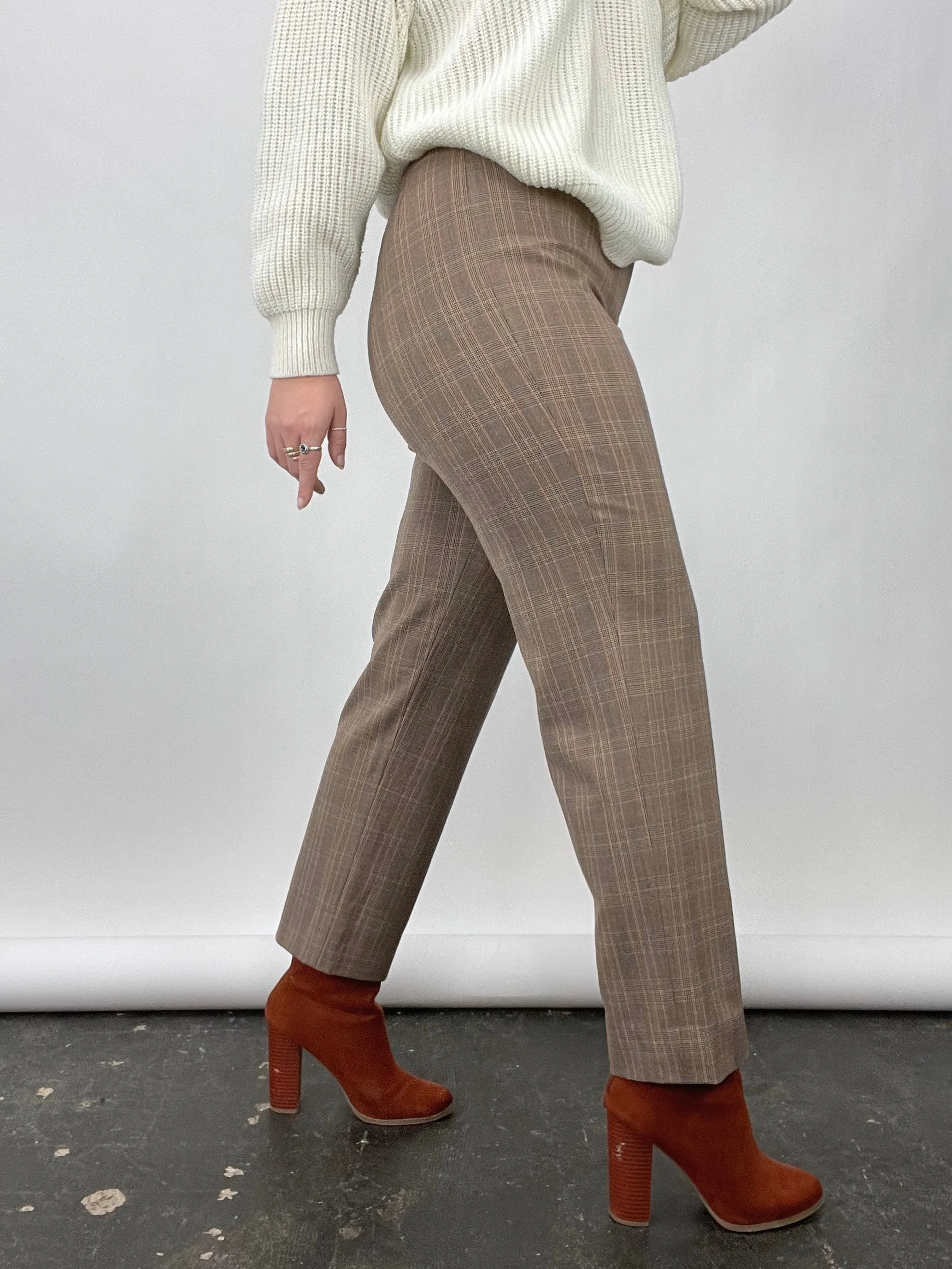 90s Vintage Carlisle Multi Plaid Brown Wool Pants (W30")