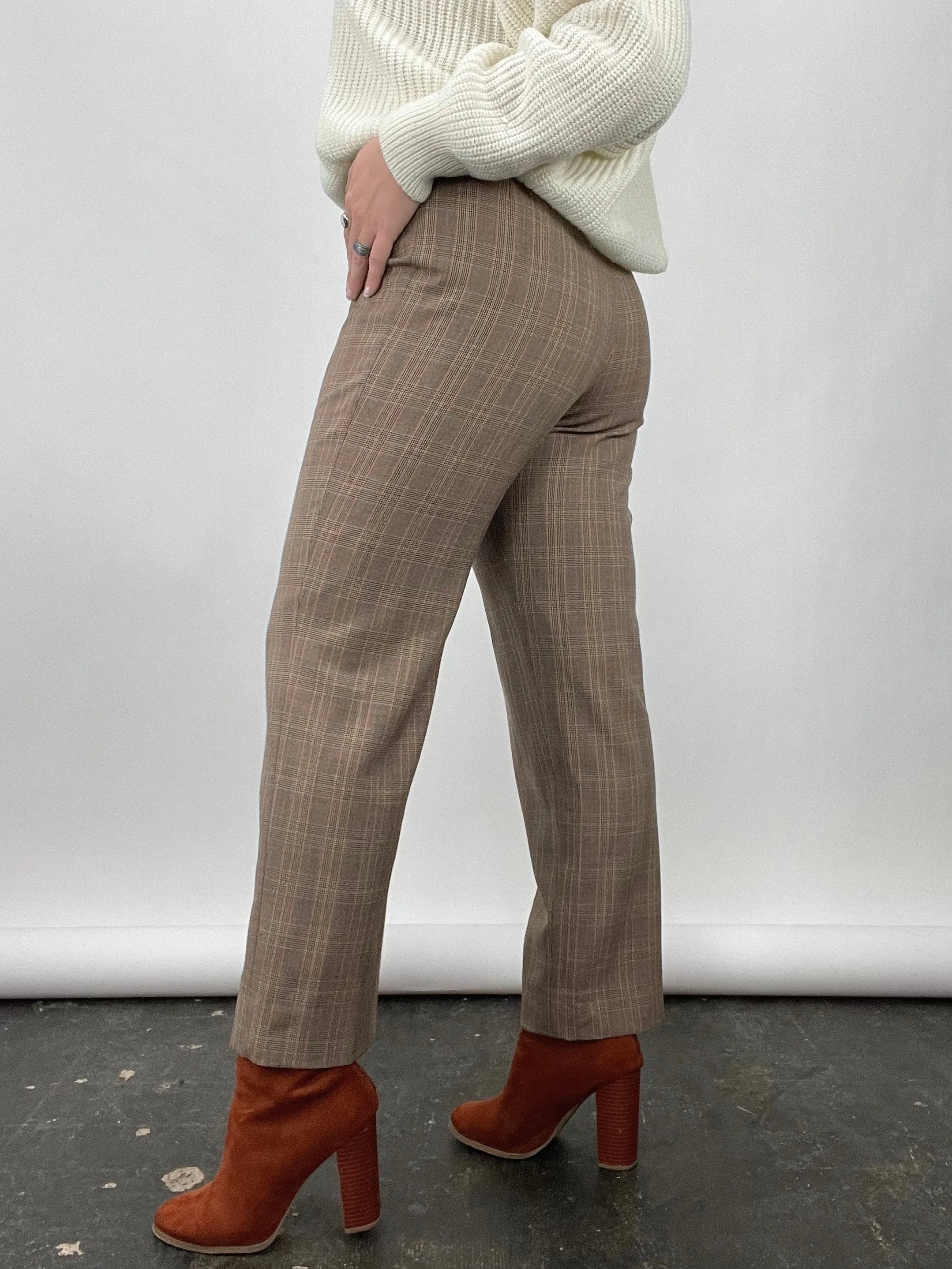 90s Vintage Carlisle Multi Plaid Brown Wool Pants (W30")