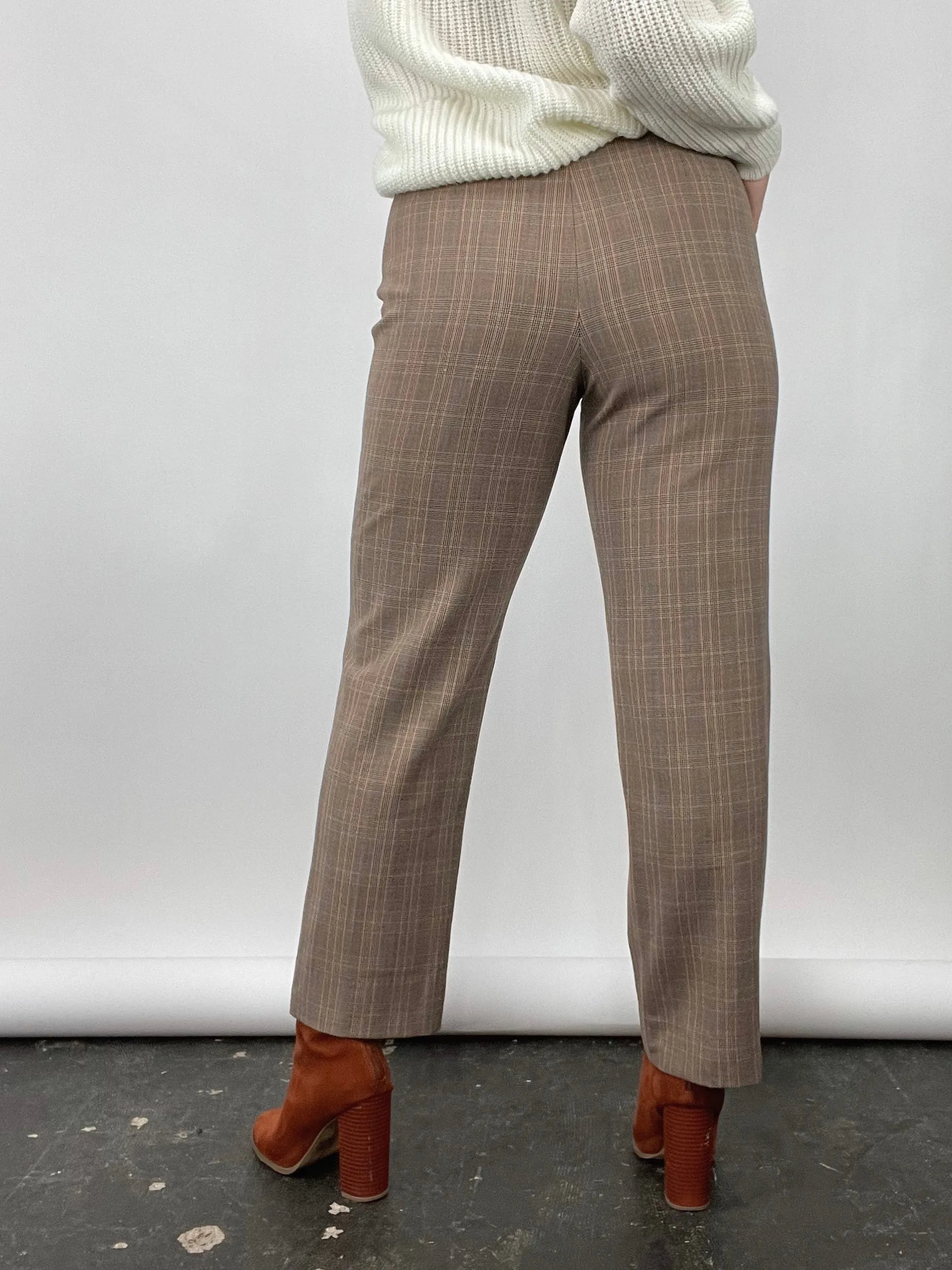 90s Vintage Carlisle Multi Plaid Brown Wool Pants (W30")