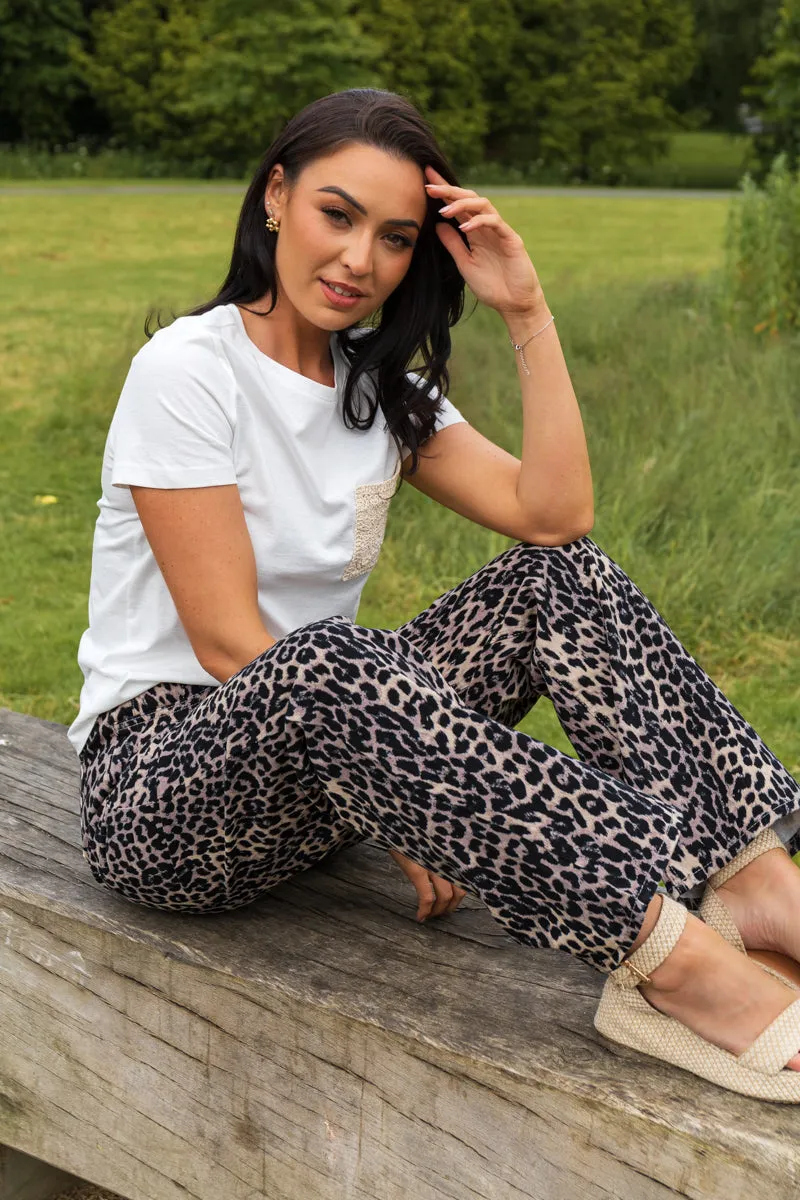 Alina High Waisted Leopard Wide Leg Jeans
