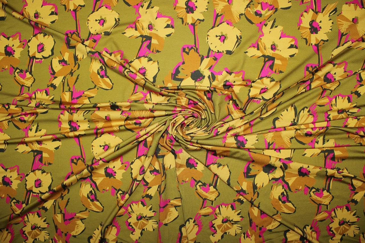 Autumn Jungle French Rayon Jersey - Pink/Cumin/Black/Gold/Olive