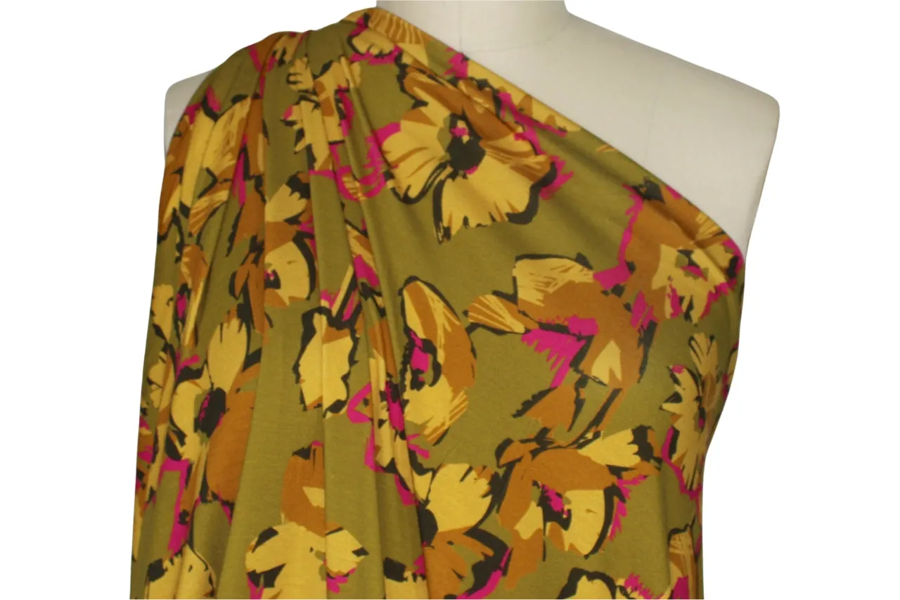 Autumn Jungle French Rayon Jersey - Pink/Cumin/Black/Gold/Olive