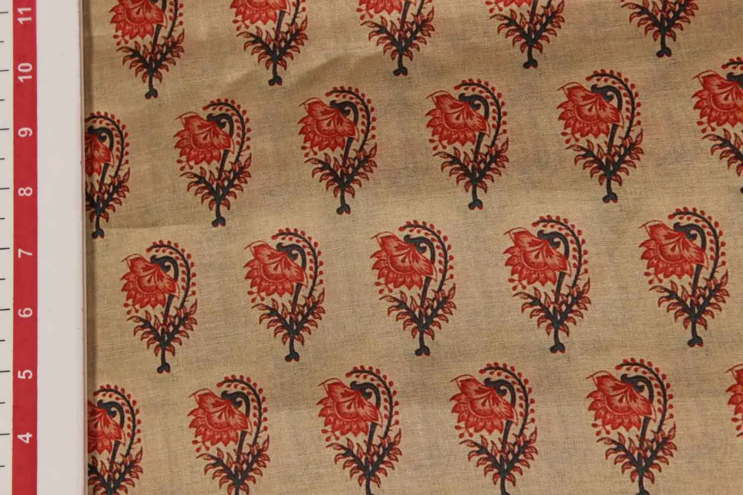 Beige Floral Tussar Impression Fabric