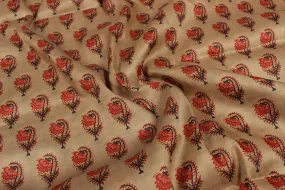 Beige Floral Tussar Impression Fabric