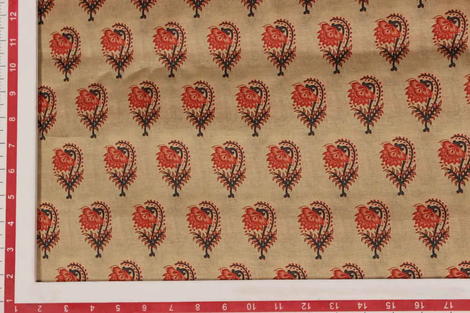 Beige Floral Tussar Impression Fabric