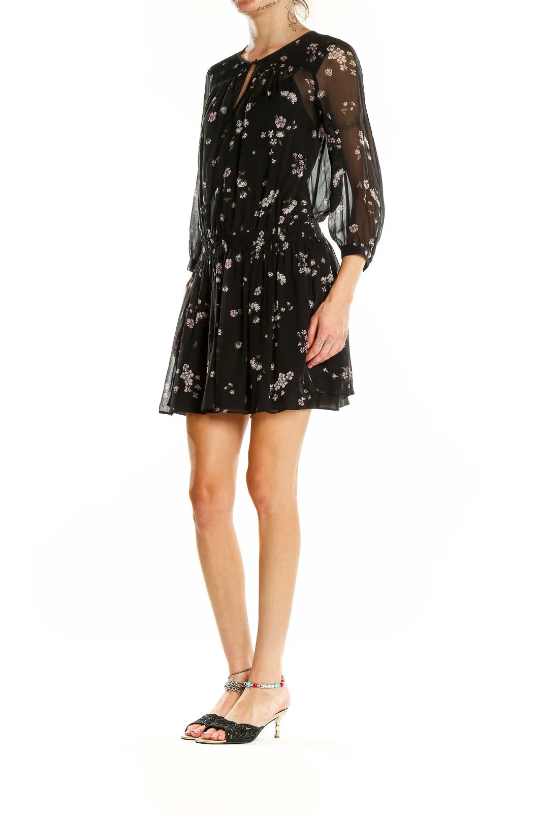 Black Floral Sheer Mini Dress