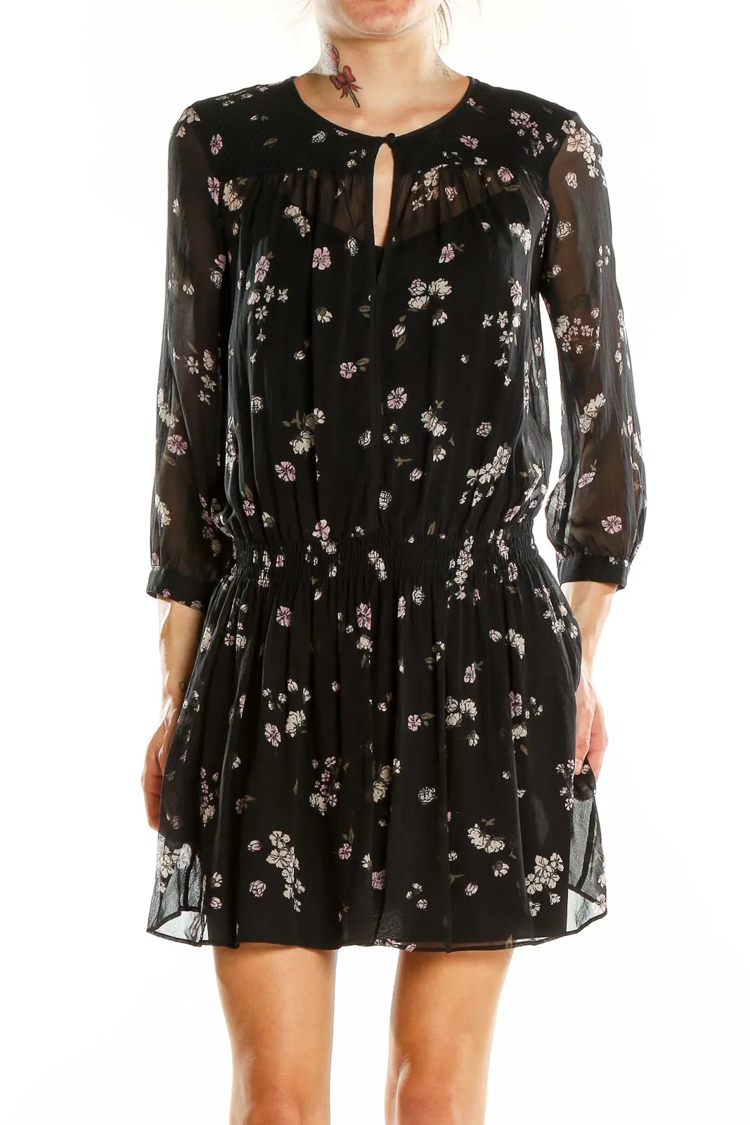 Black Floral Sheer Mini Dress