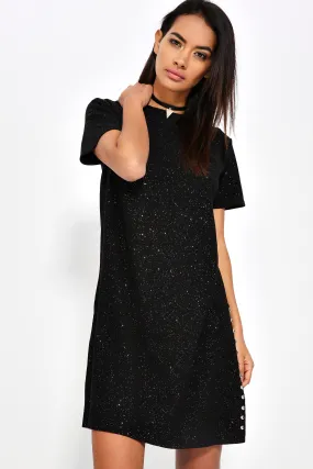 Black Sparkly Studded Shift Dress