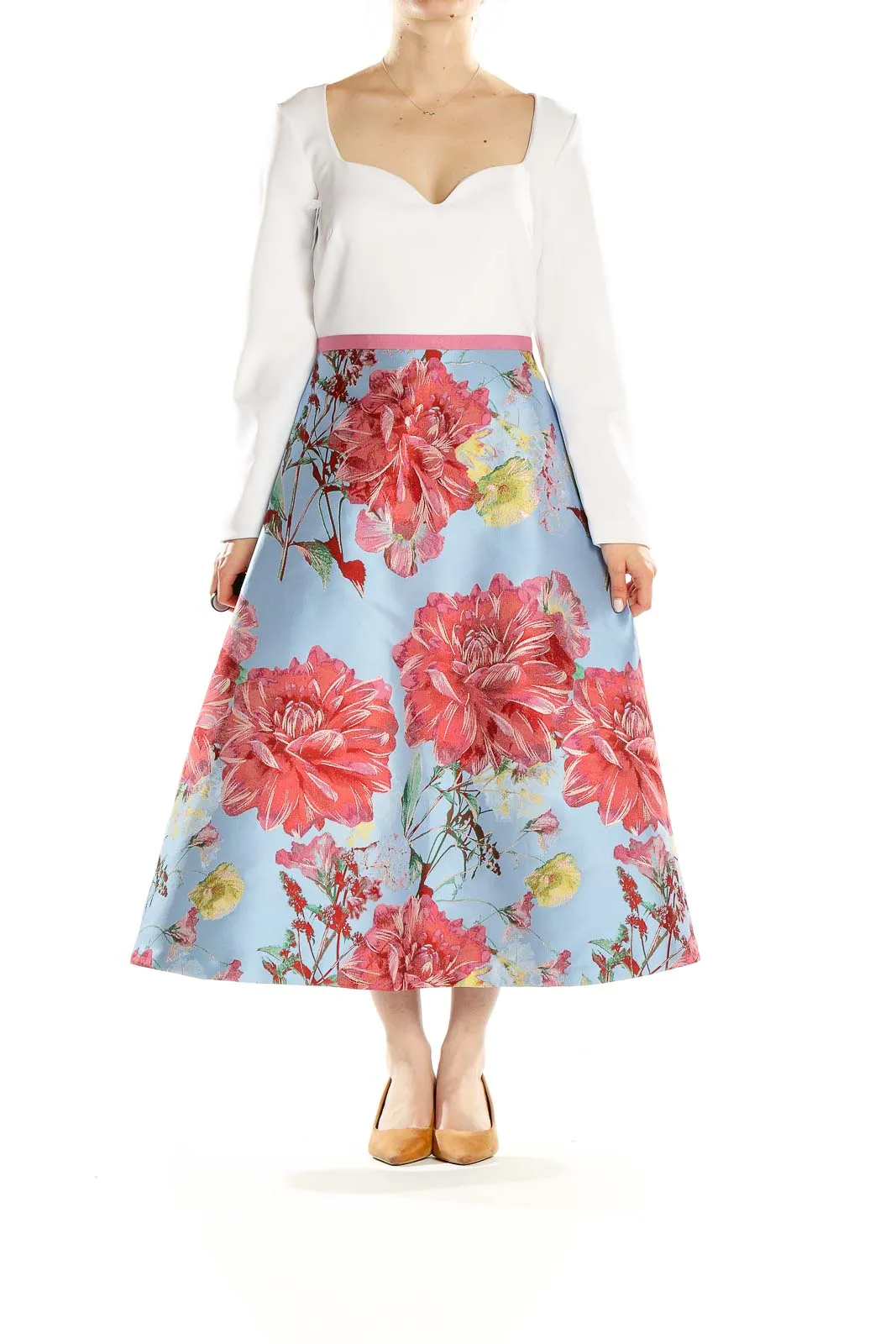 Blue Floral Metallic Midi Dress