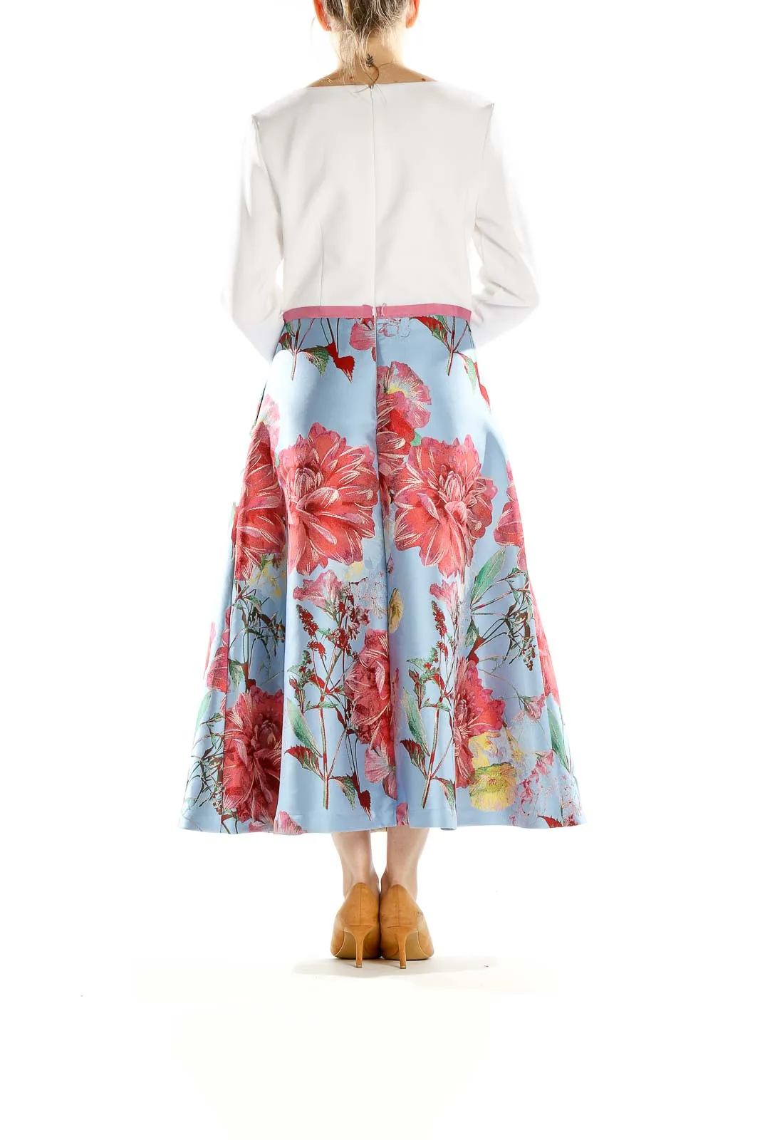 Blue Floral Metallic Midi Dress