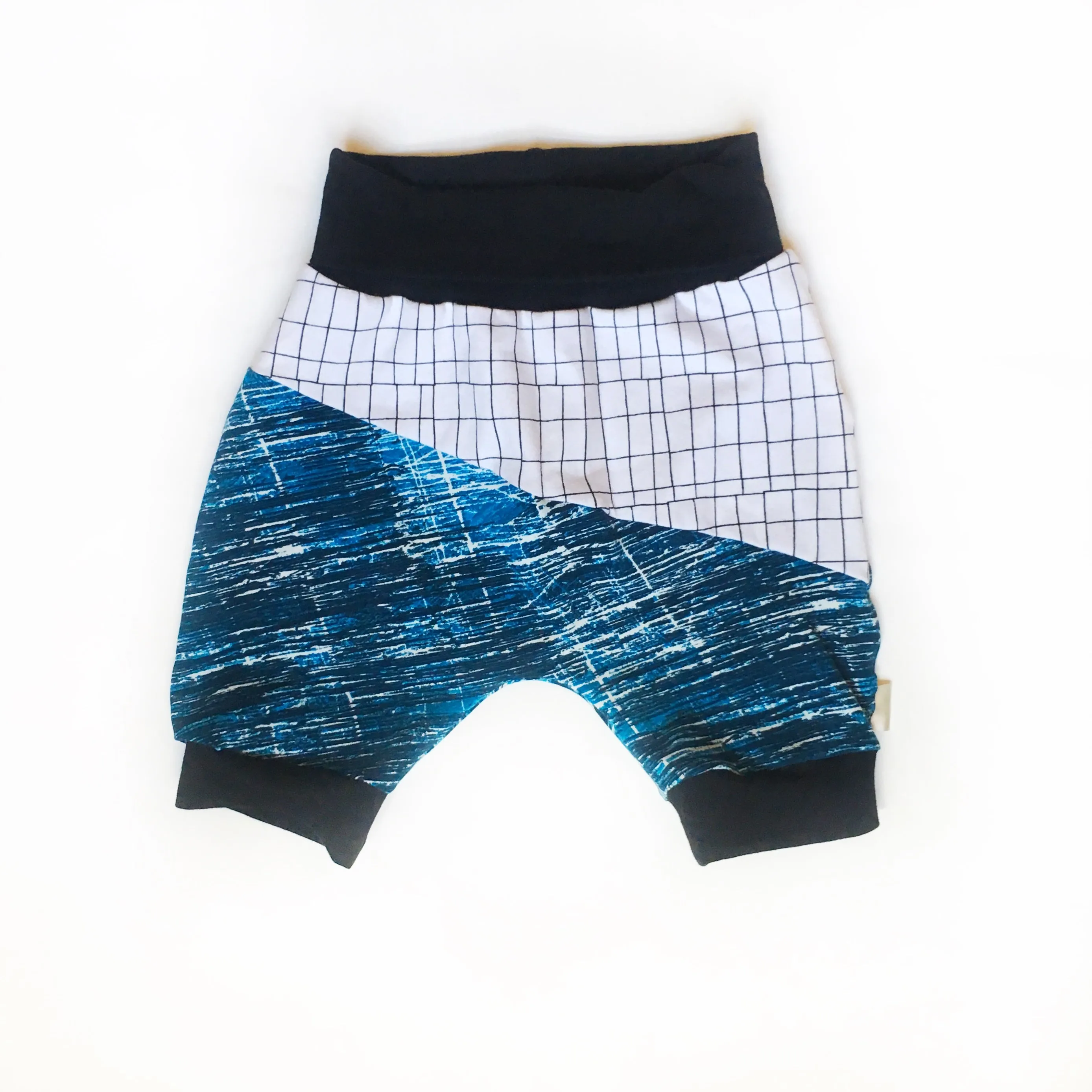 Blue Grid Harem Shorts, Grow-With-Me