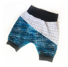 Blue Grid Harem Shorts, Grow-With-Me