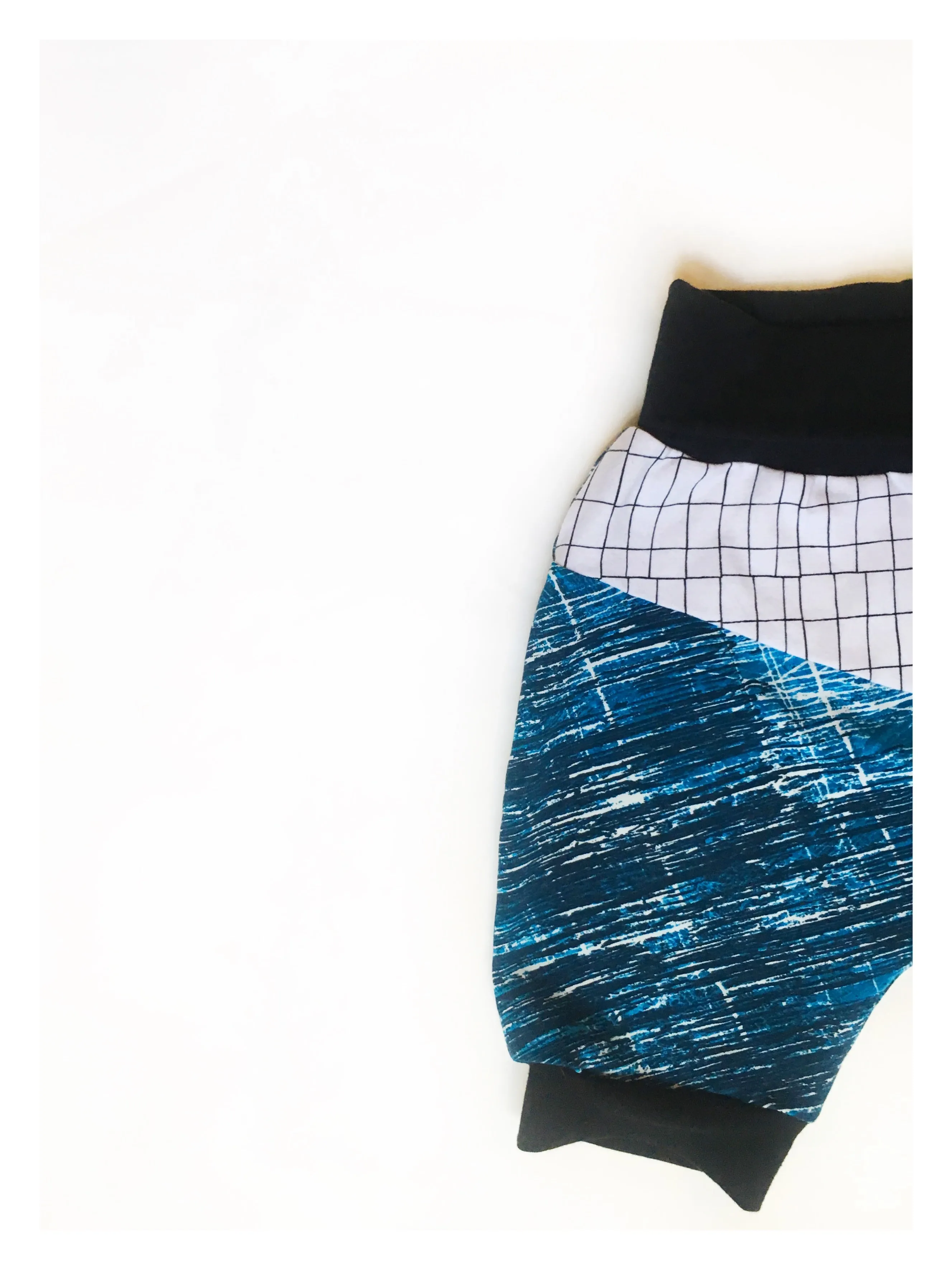 Blue Grid Harem Shorts, Grow-With-Me