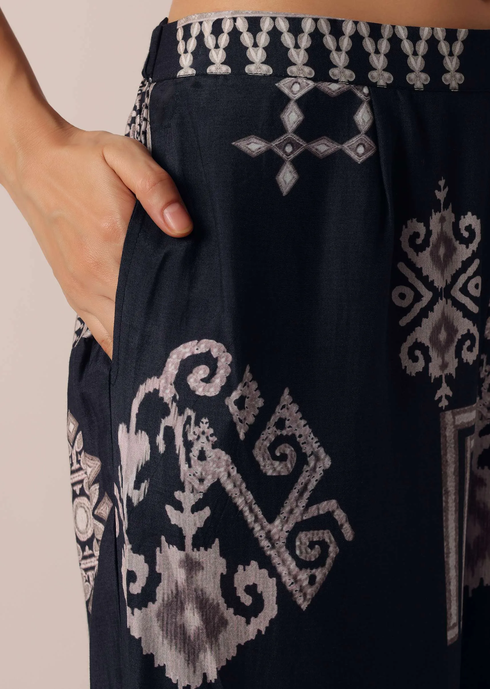 Blue Indo Fusion Printed Jacket And Pant Set