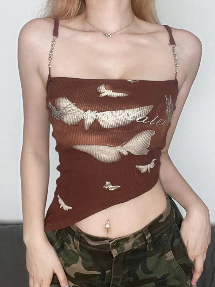 Brown Knit Chain Strap Halter Top