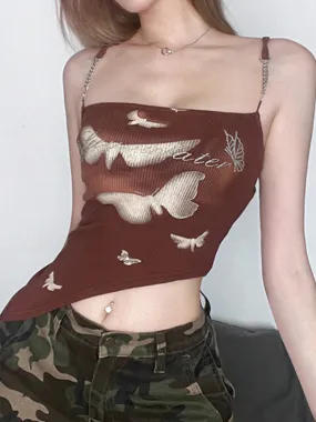 Brown Knit Chain Strap Halter Top