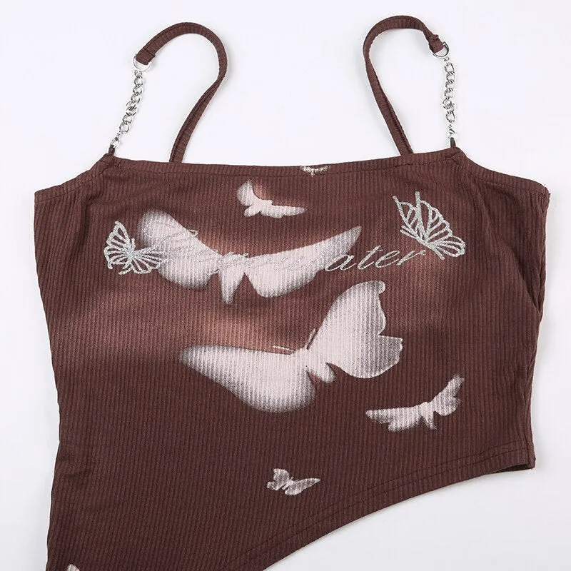Brown Knit Chain Strap Halter Top