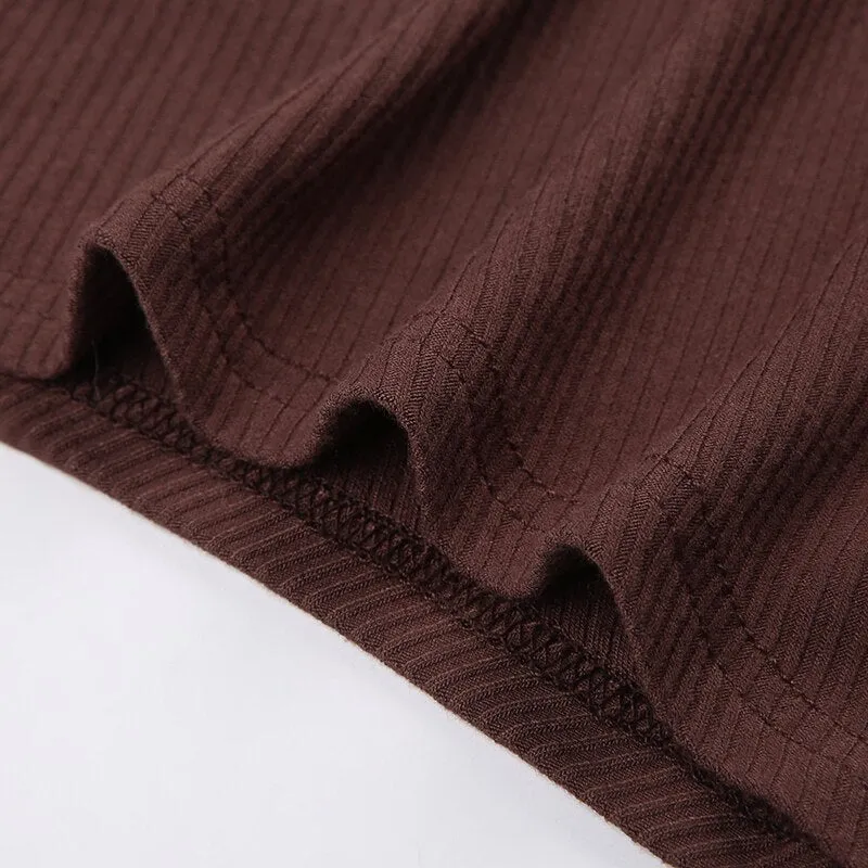 Brown Knit Chain Strap Halter Top