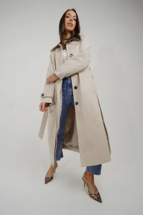 Caitlyn Longline Contrast Trench Coat In Beige