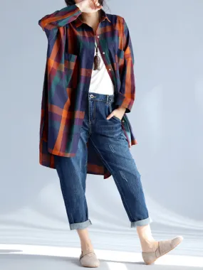 Casual Lapel Plaid Long Sleeves Blouses