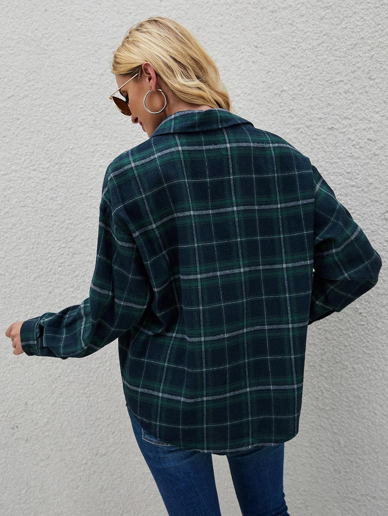 Casual Plaid Button Long Sleeve Collar Long Blouse