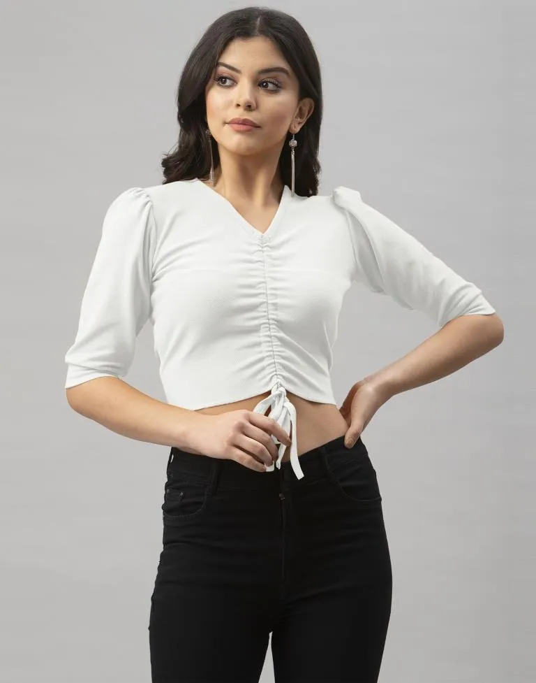 Charming White Coloured Knitted Lycra Tops