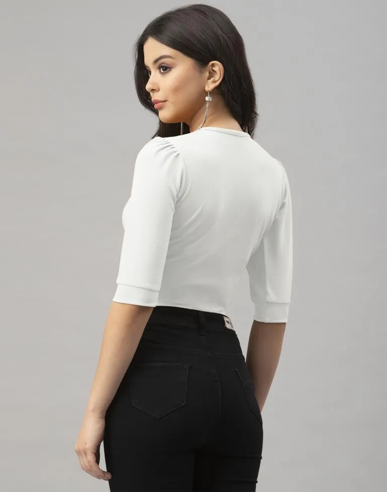 Charming White Coloured Knitted Lycra Tops