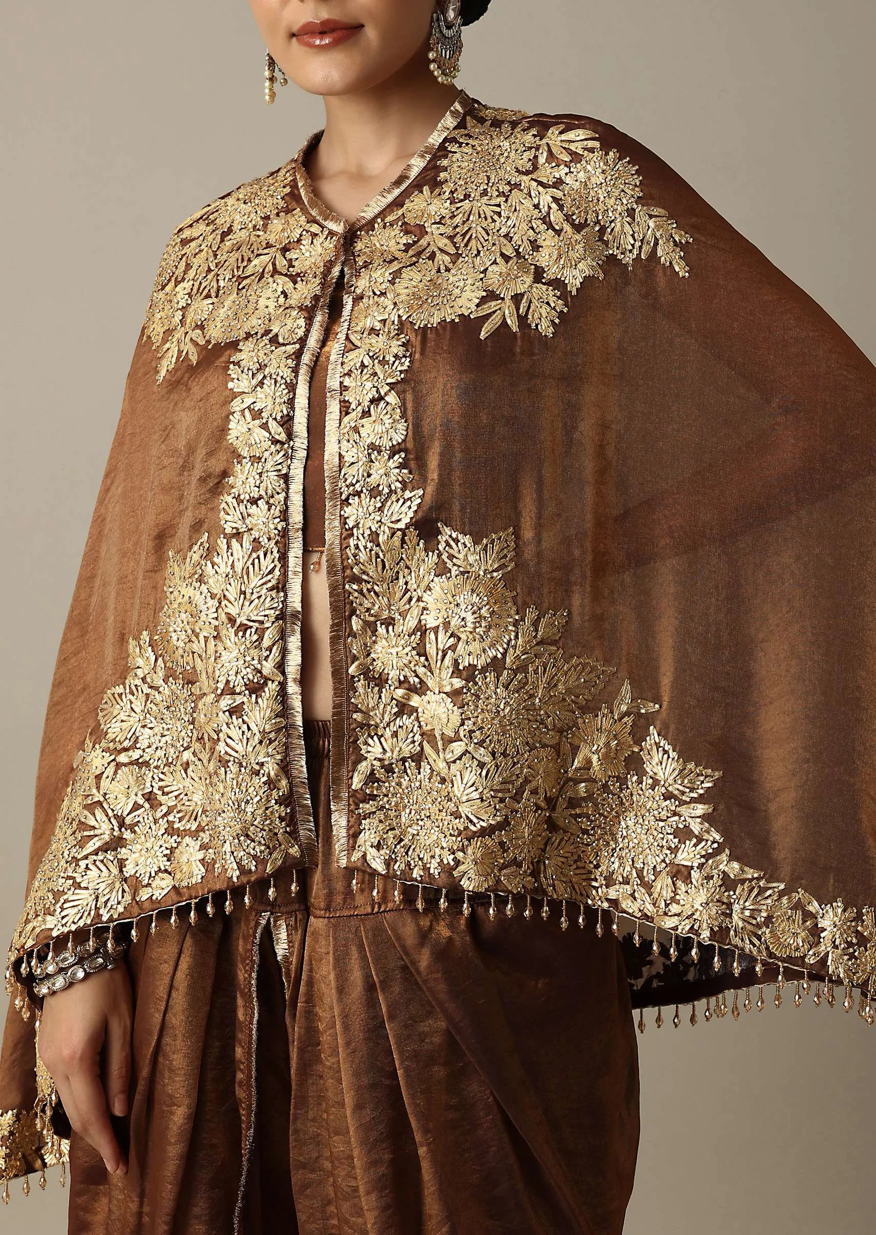 Chocolate Brown Organza Dhoti Set With Jacket