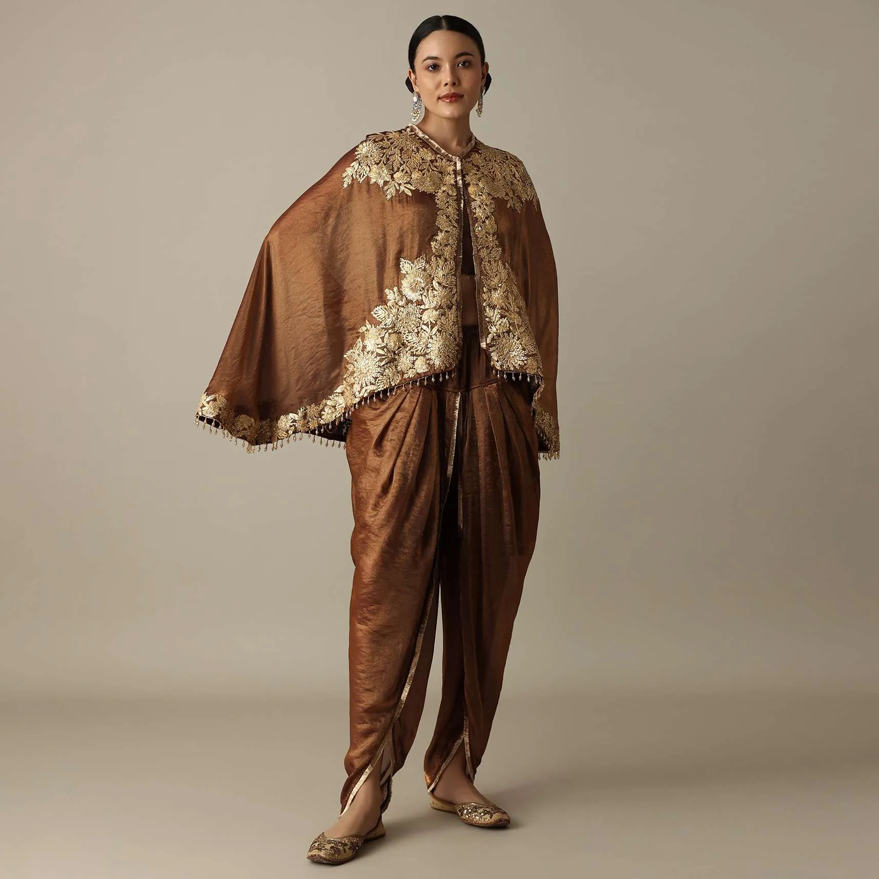 Chocolate Brown Organza Dhoti Set With Jacket