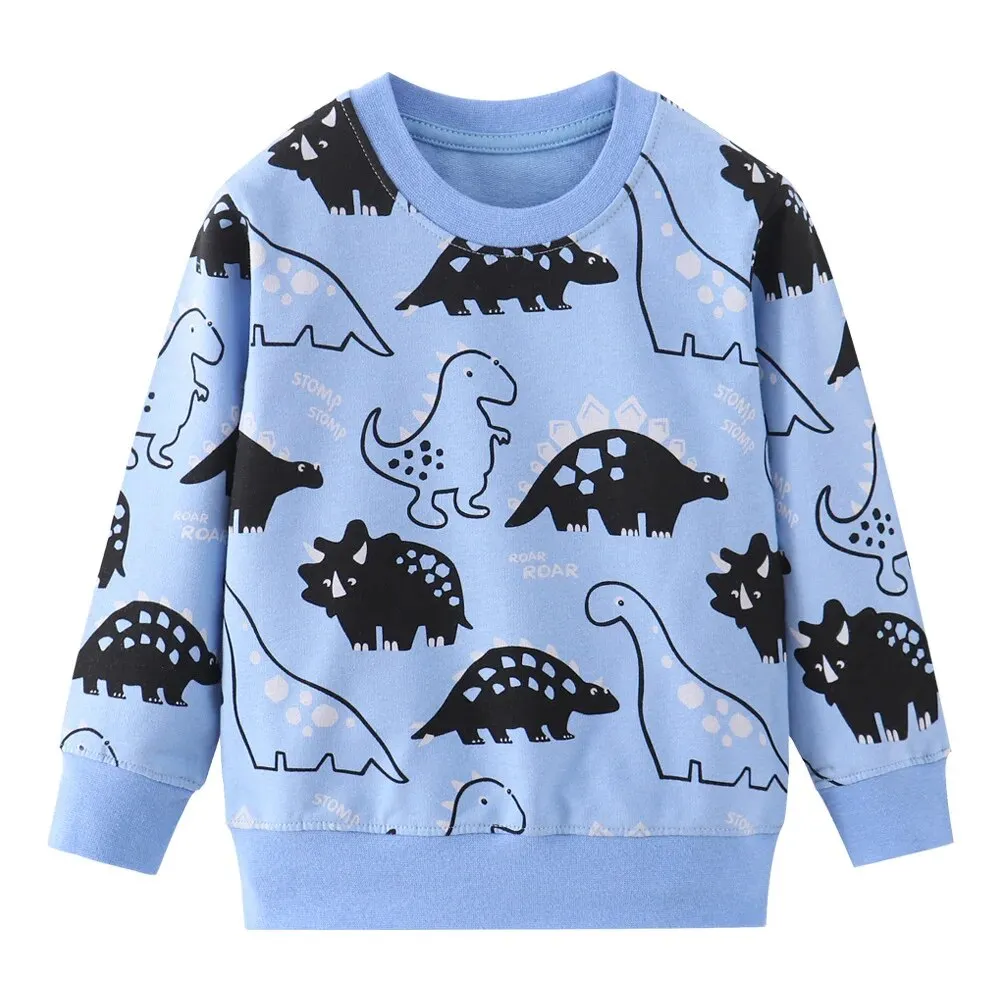 Cute Dinosaur Print Long Sleeve Cotton T-Shirt for Baby Boys 2-7 Years