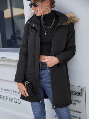 Faux Fur Trim Hooded Trench Coat