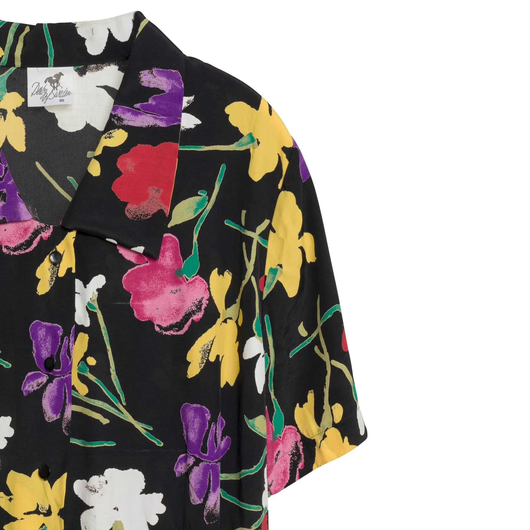 Floral Plain Weave Viscose Chelsea Collar T Blouse