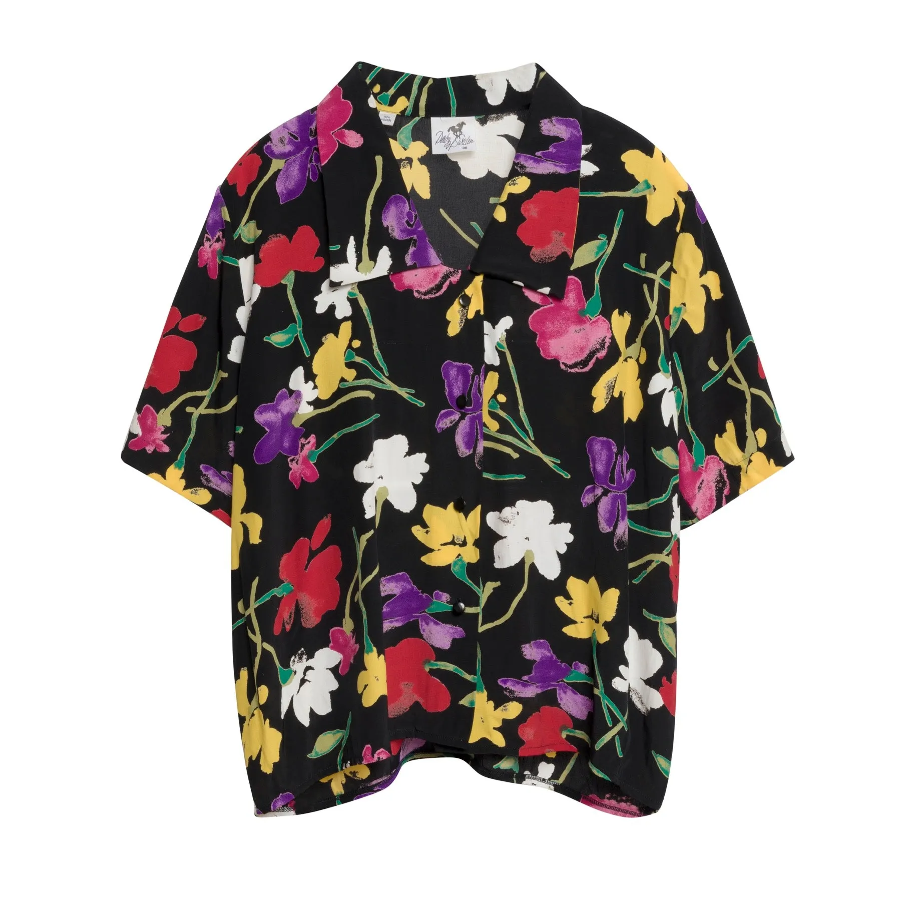 Floral Plain Weave Viscose Chelsea Collar T Blouse