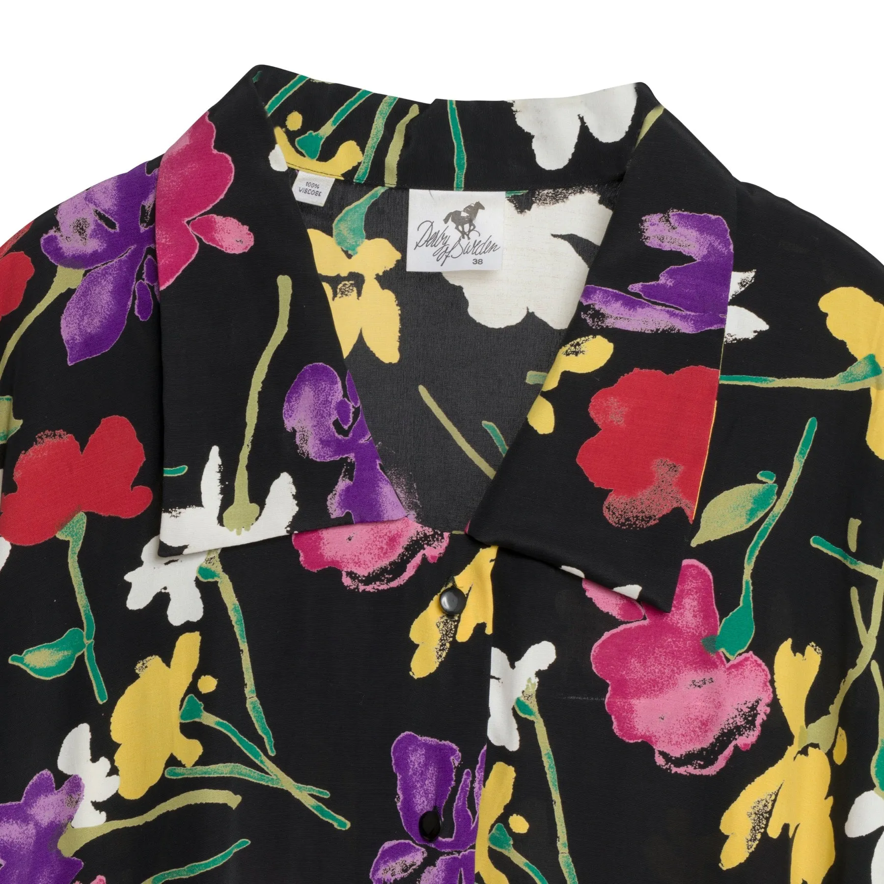 Floral Plain Weave Viscose Chelsea Collar T Blouse