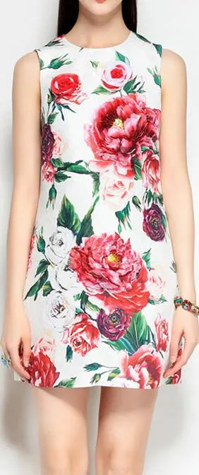 Floral-Print Mini Embellished Dress
