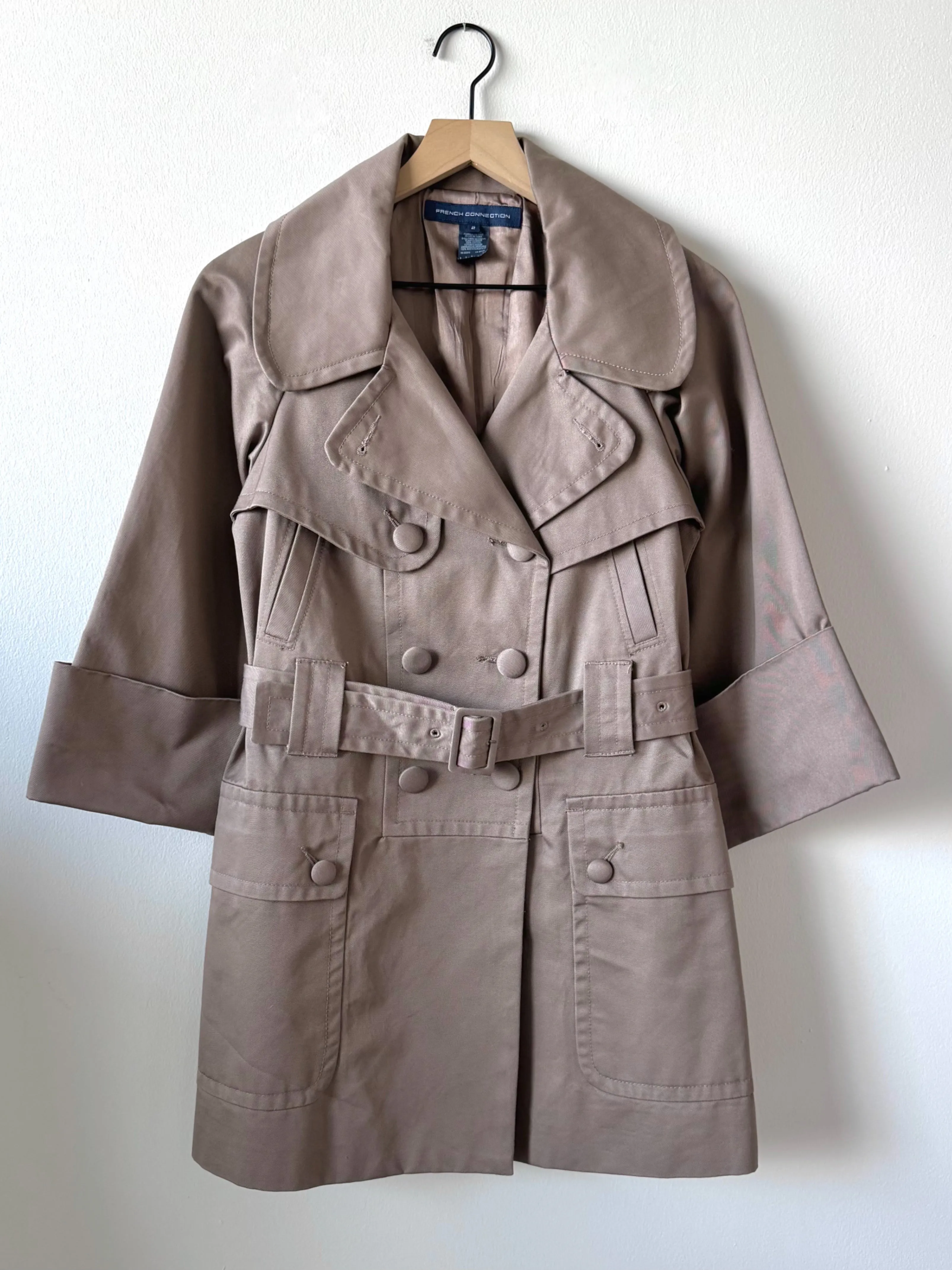 French Connection Taupe Short Trench Coat (XS/S)