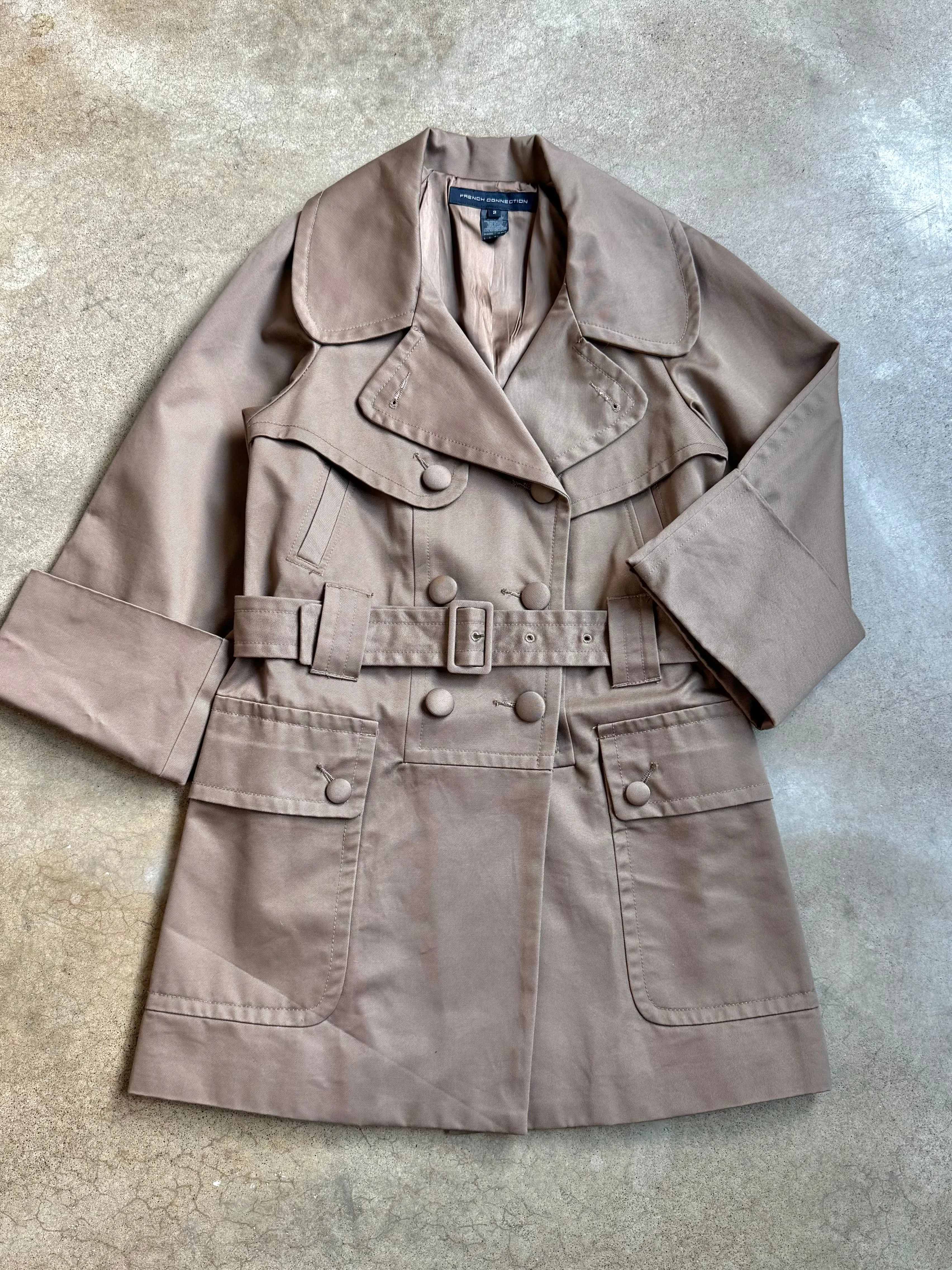French Connection Taupe Short Trench Coat (XS/S)