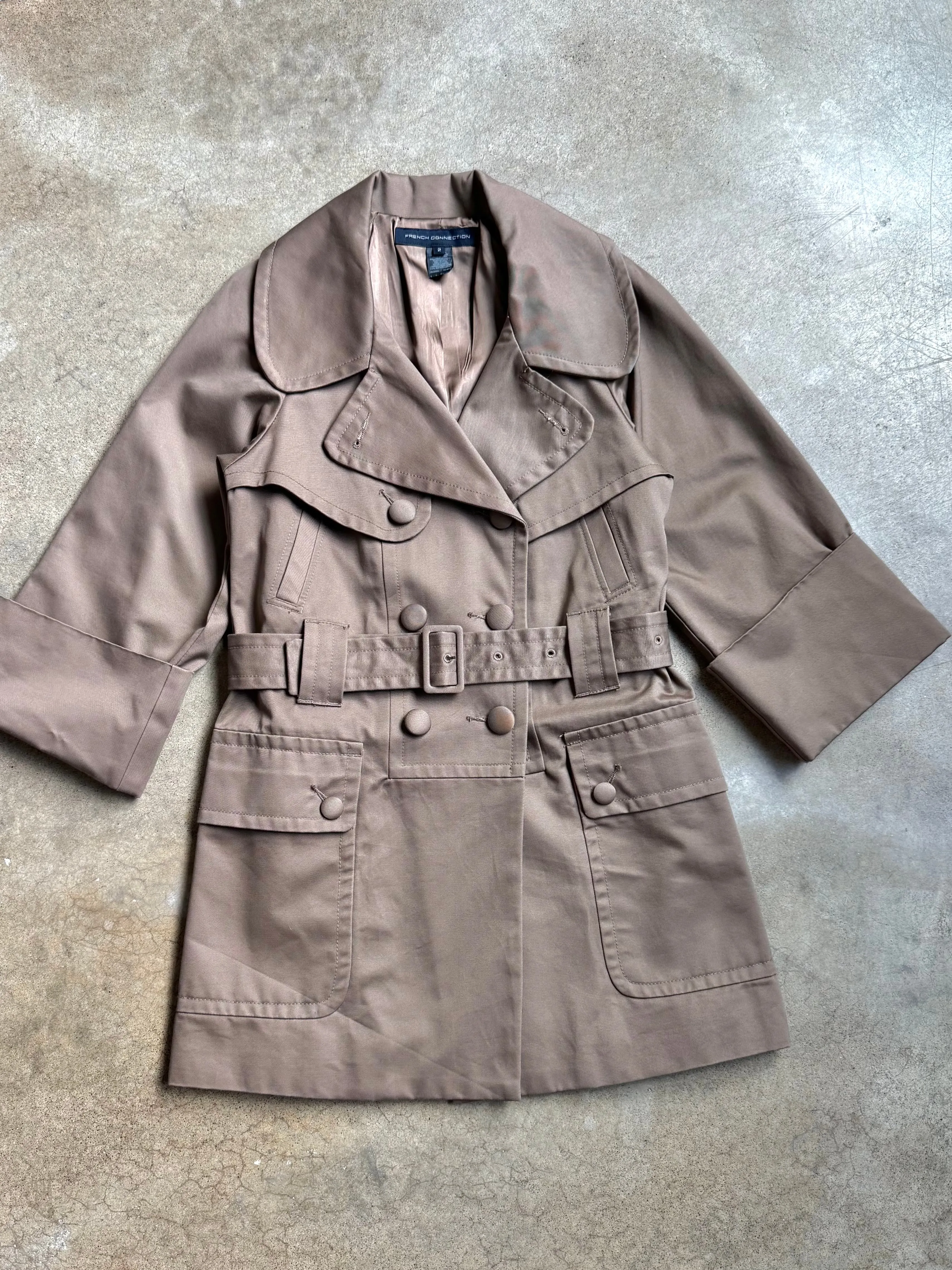 French Connection Taupe Short Trench Coat (XS/S)