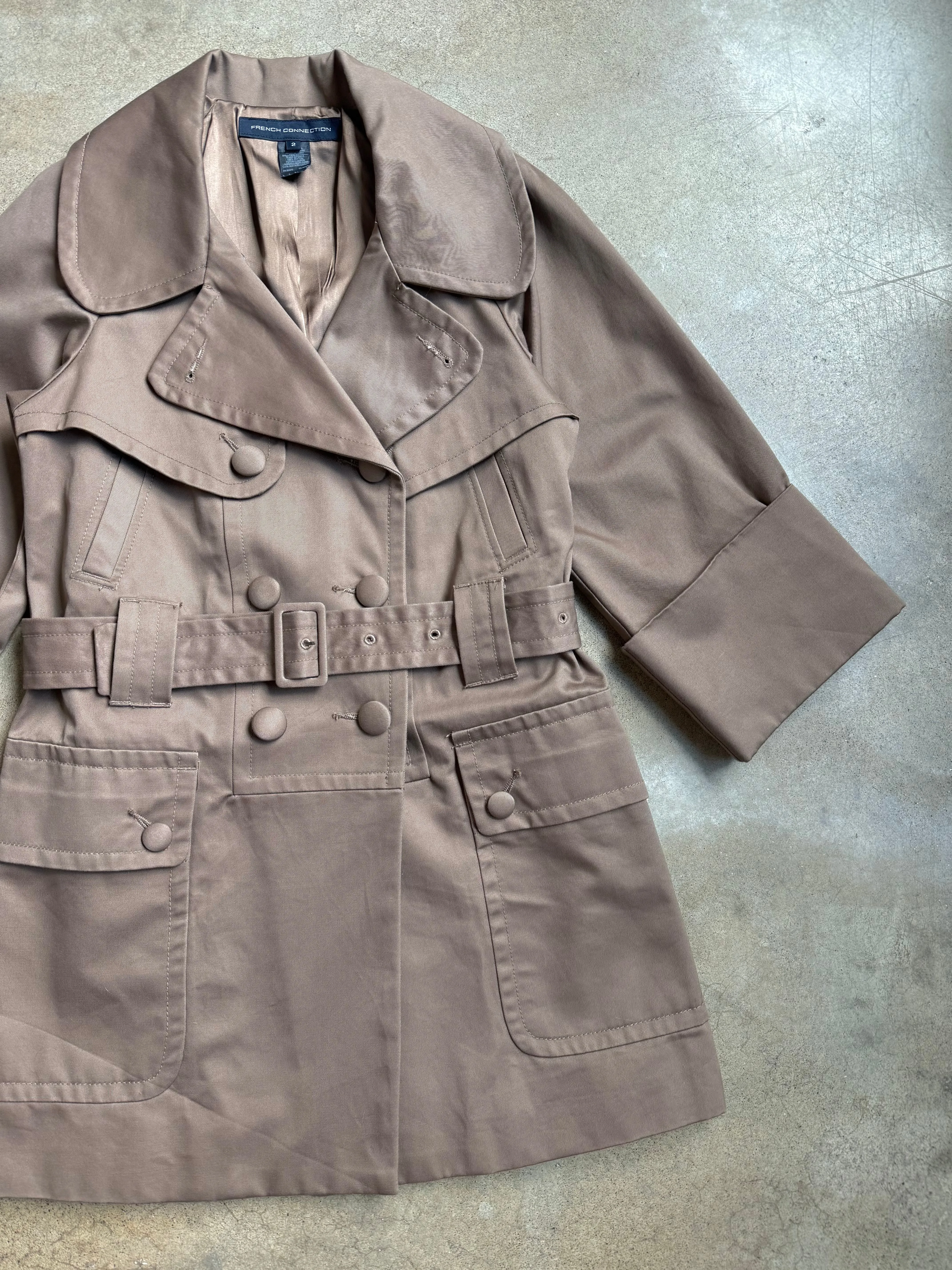 French Connection Taupe Short Trench Coat (XS/S)