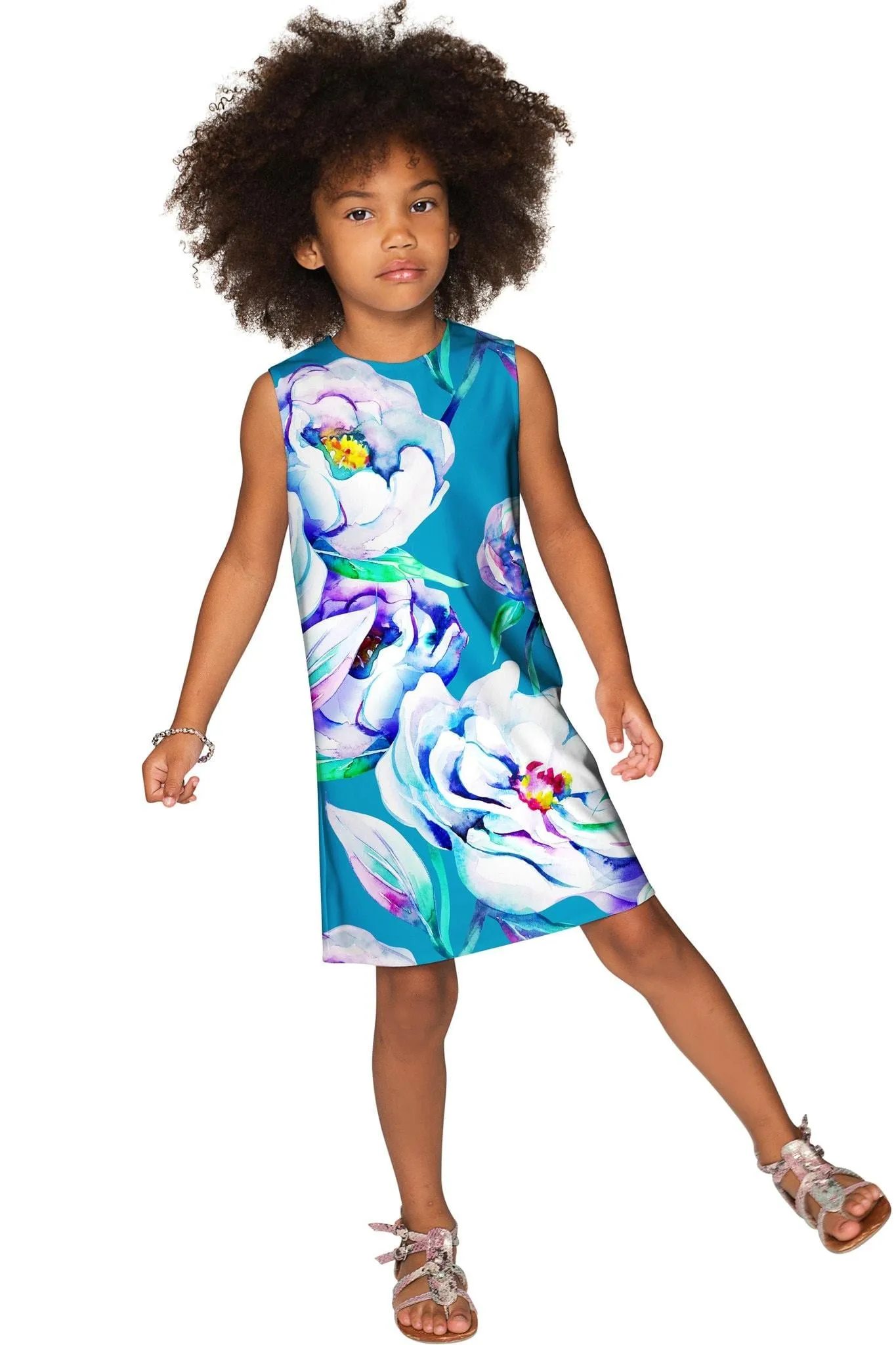 Gentle You Adele Fancy Floral Pattern Shift Party Dress - Girls