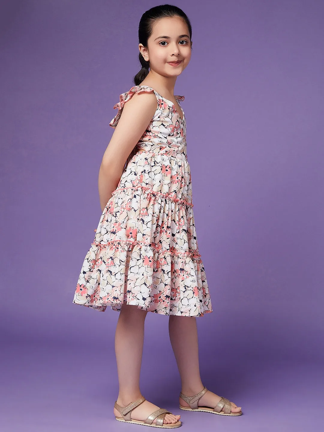 Girls Floral Crepe Dress - Ps Peaches