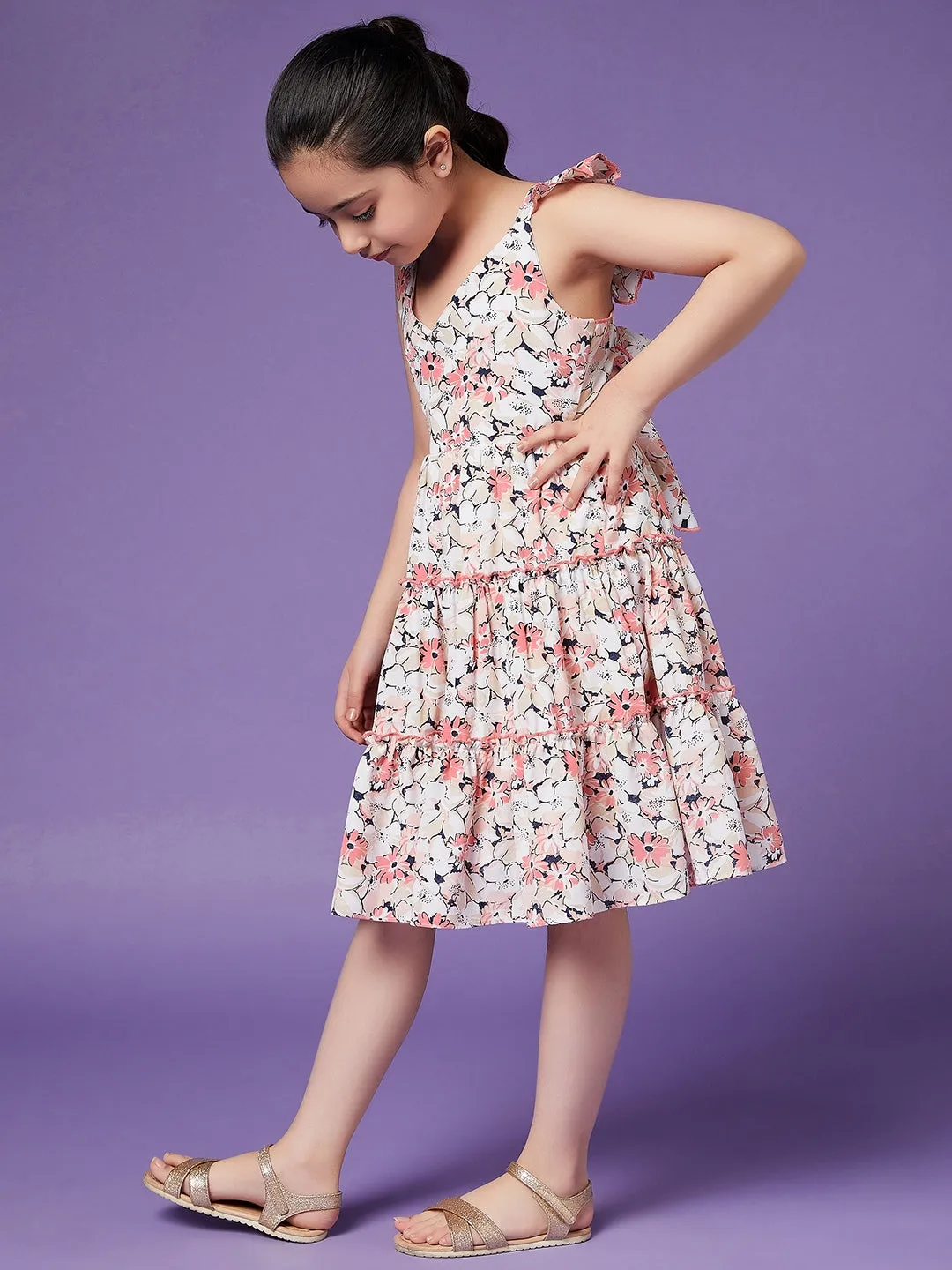 Girls Floral Crepe Dress - Ps Peaches