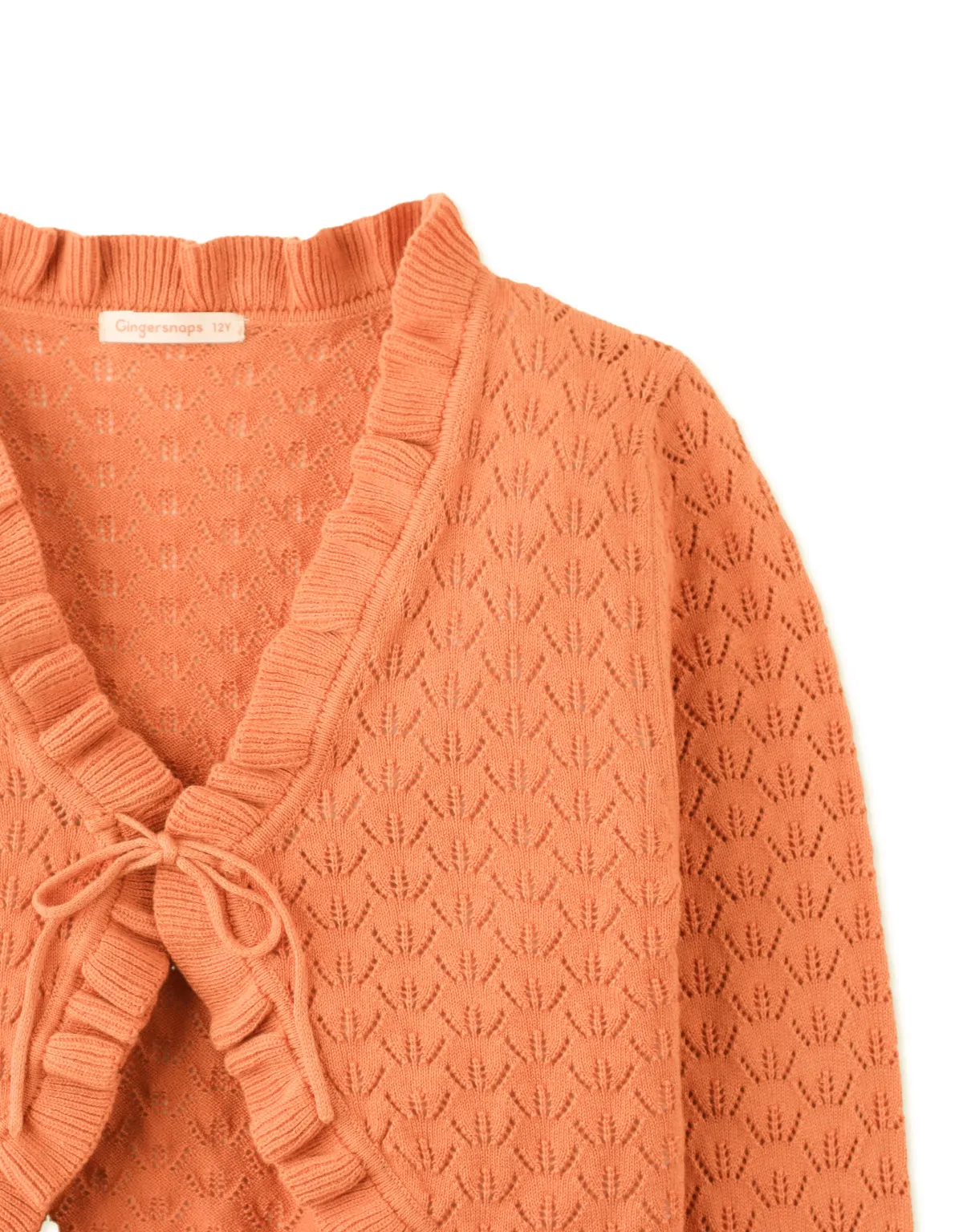 GIRLS POINTELLE CARDI WITH PETAL COLLAR